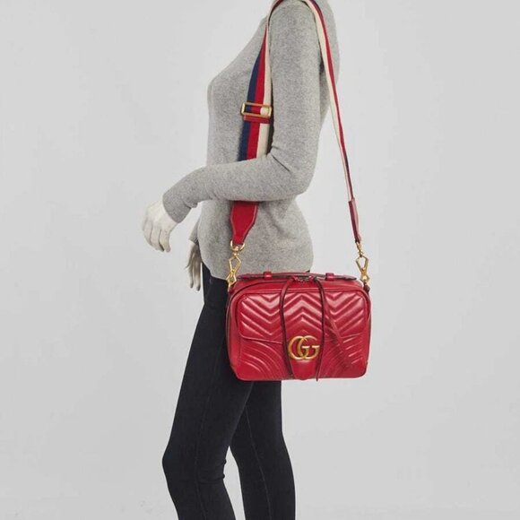 Gucci Red Quilted Leather Marmont Small Shoulder Bag - Picture 8 of 11